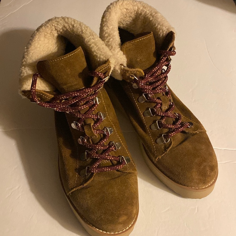 Sam Edelman Boots, Hiking Boots, Suede Leather, Sherpa, Sz 7.5, Gorpcore - Picture 12 of 14